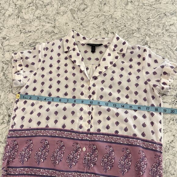 Banana Republic Block Print Button Down Top Size XXSP Petite Cotton Casual - Picture 5 of 11